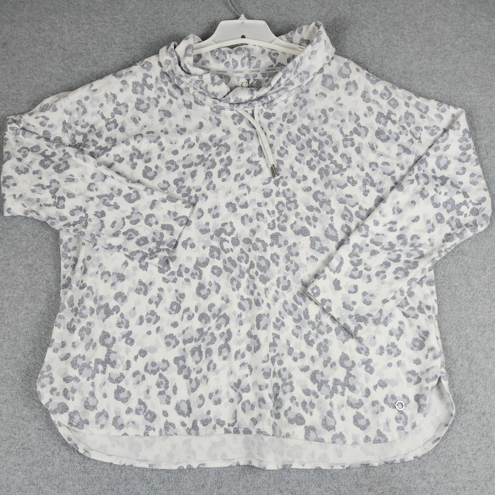 Calvin Klein Sweatshirt Women XXL Gray Leopard Cowl Neck Performance Pullover